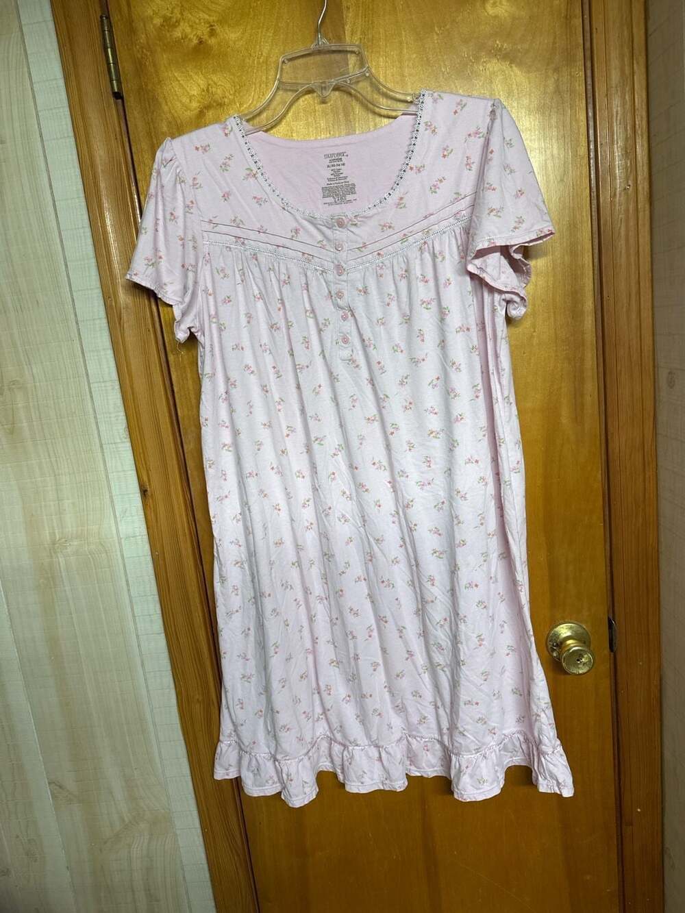 Women’s Pink Floral Nightgown Size 1X Soft Knit Ruffle Hem Sleep Gown
